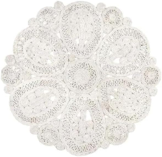 White Round Braided Farmhouse Jute Rug
