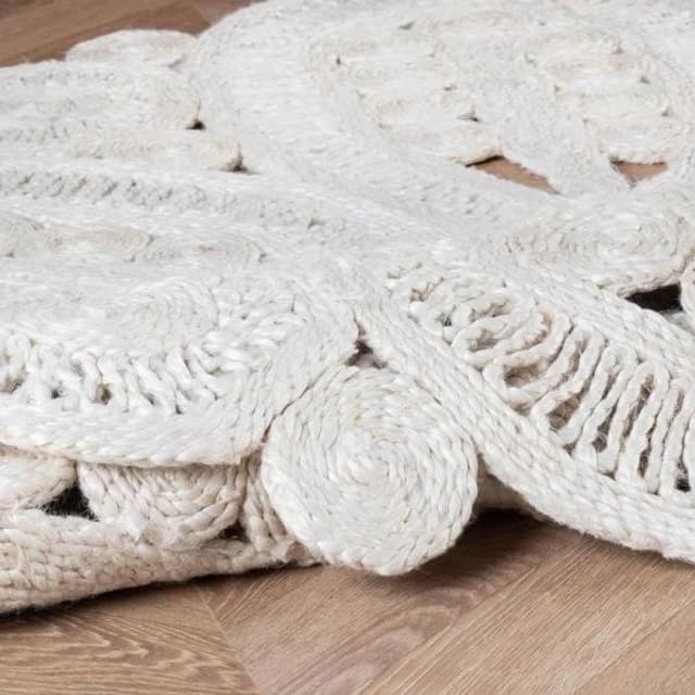 White Round Braided Farmhouse Jute Rug