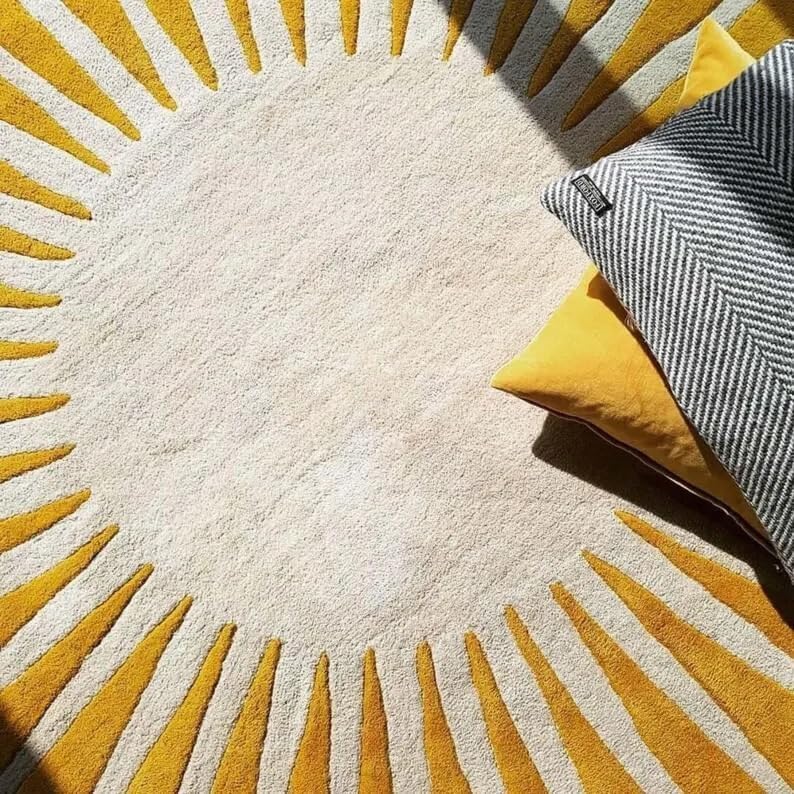 Yellow 7x7 Round Sun Design Rug
