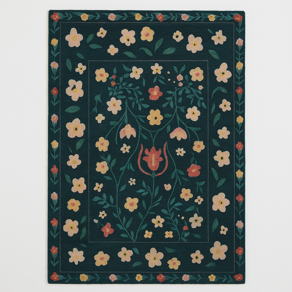 Washable Nordic Floral Layer  Wool Rug Soft Carpet, Living Room,