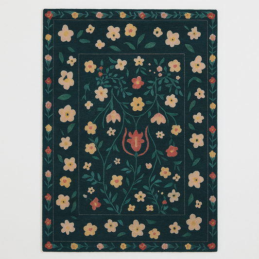 Washable Nordic Floral Layer  Wool Rug Soft Carpet, Living Room,