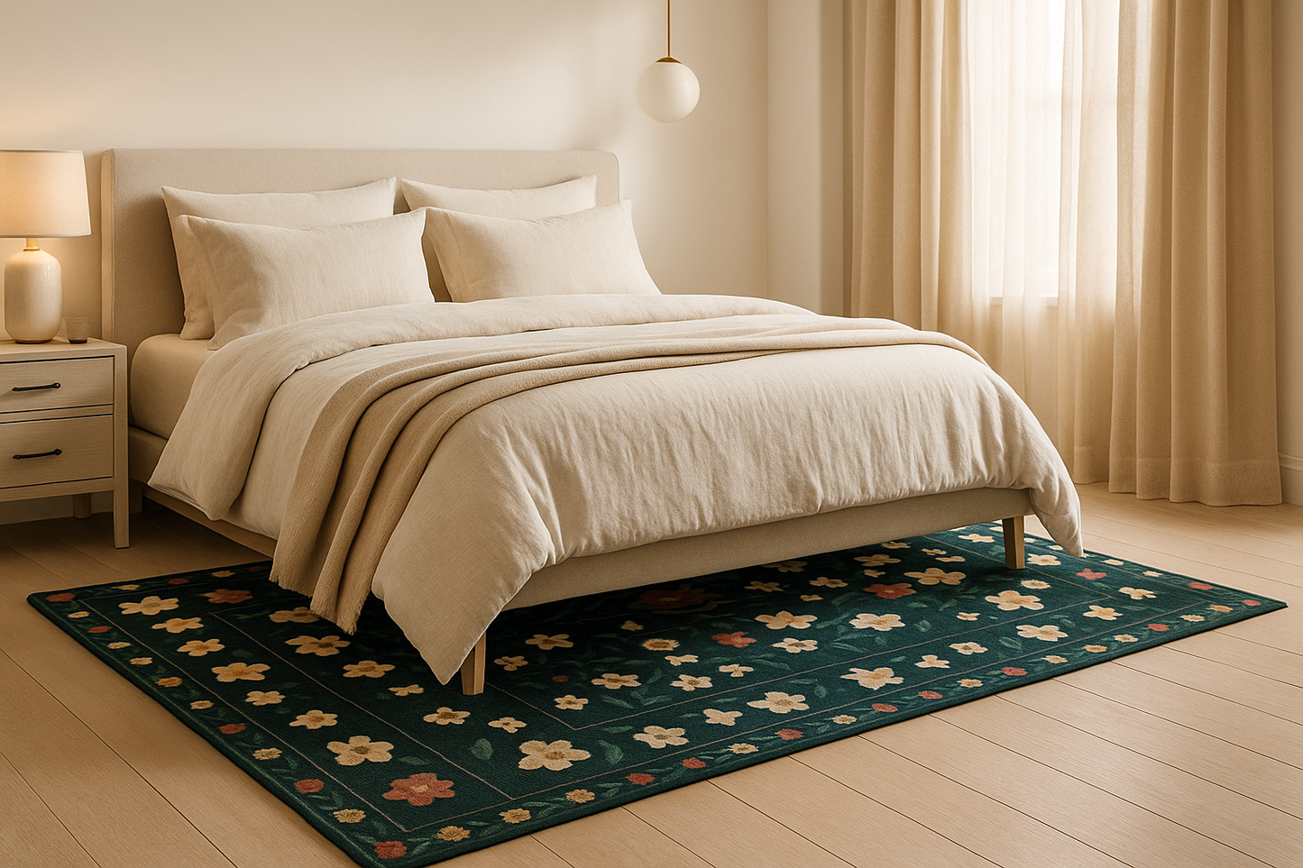 Washable Nordic Floral Layer  Wool Rug Soft Carpet, Living Room,