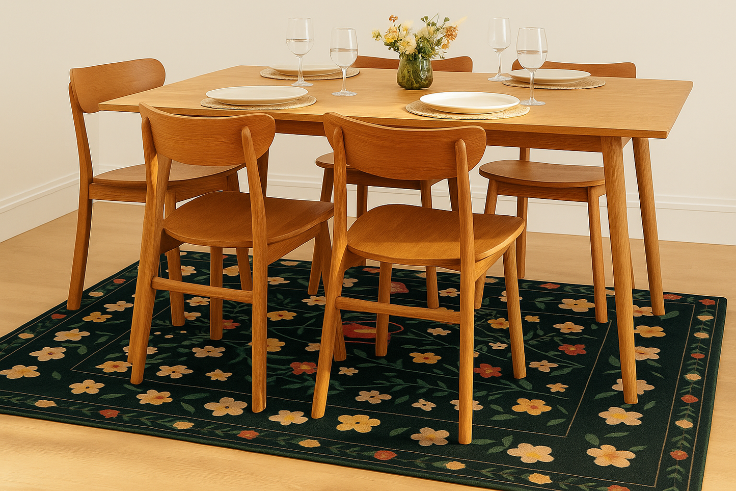 Washable Nordic Floral Layer  Wool Rug Soft Carpet, Living Room,