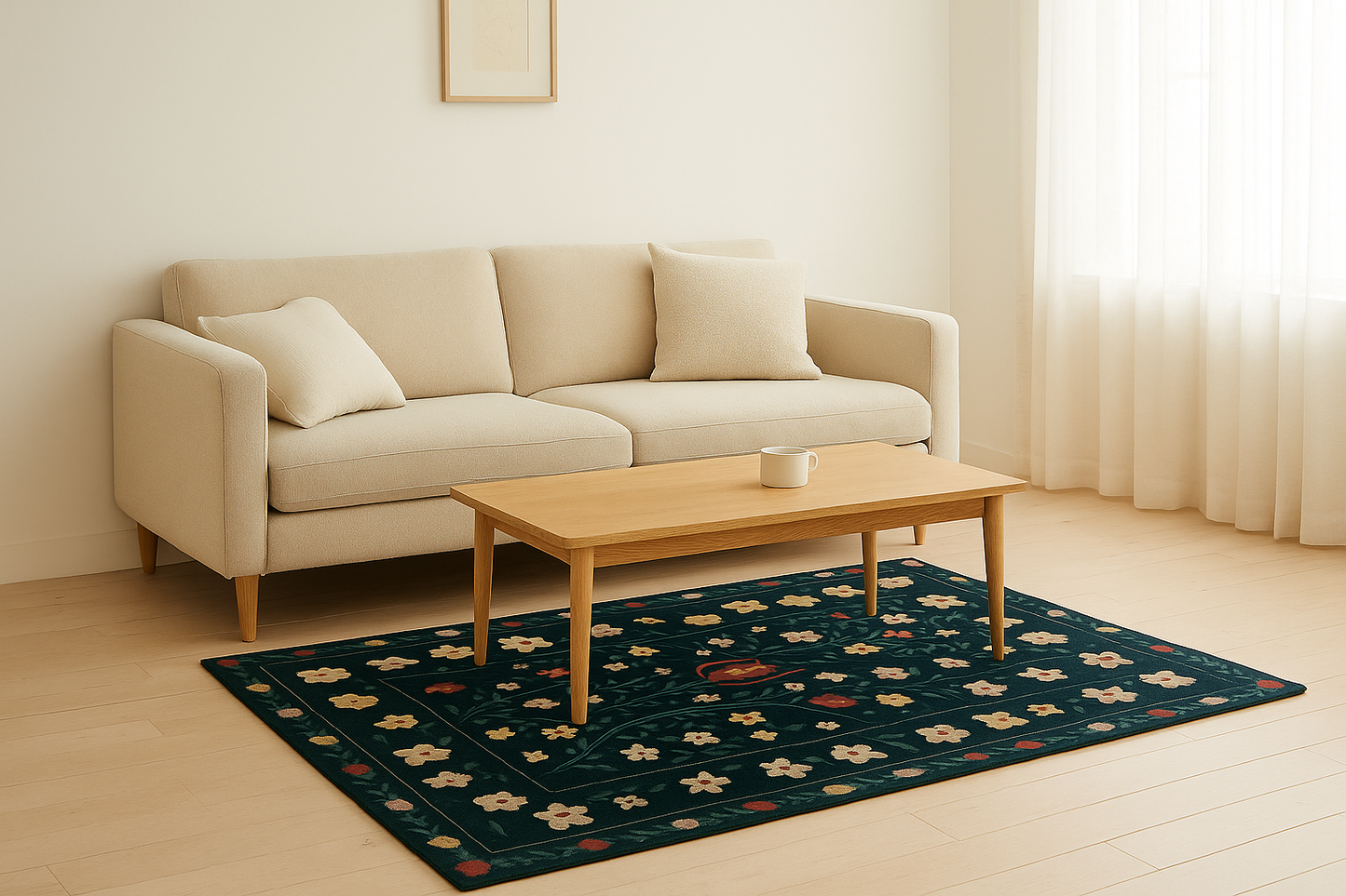 Washable Nordic Floral Layer  Wool Rug Soft Carpet, Living Room,