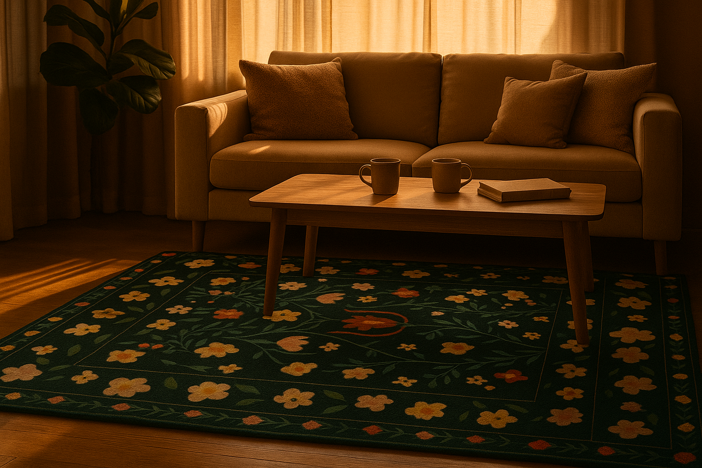 Washable Nordic Floral Layer  Wool Rug Soft Carpet, Living Room,