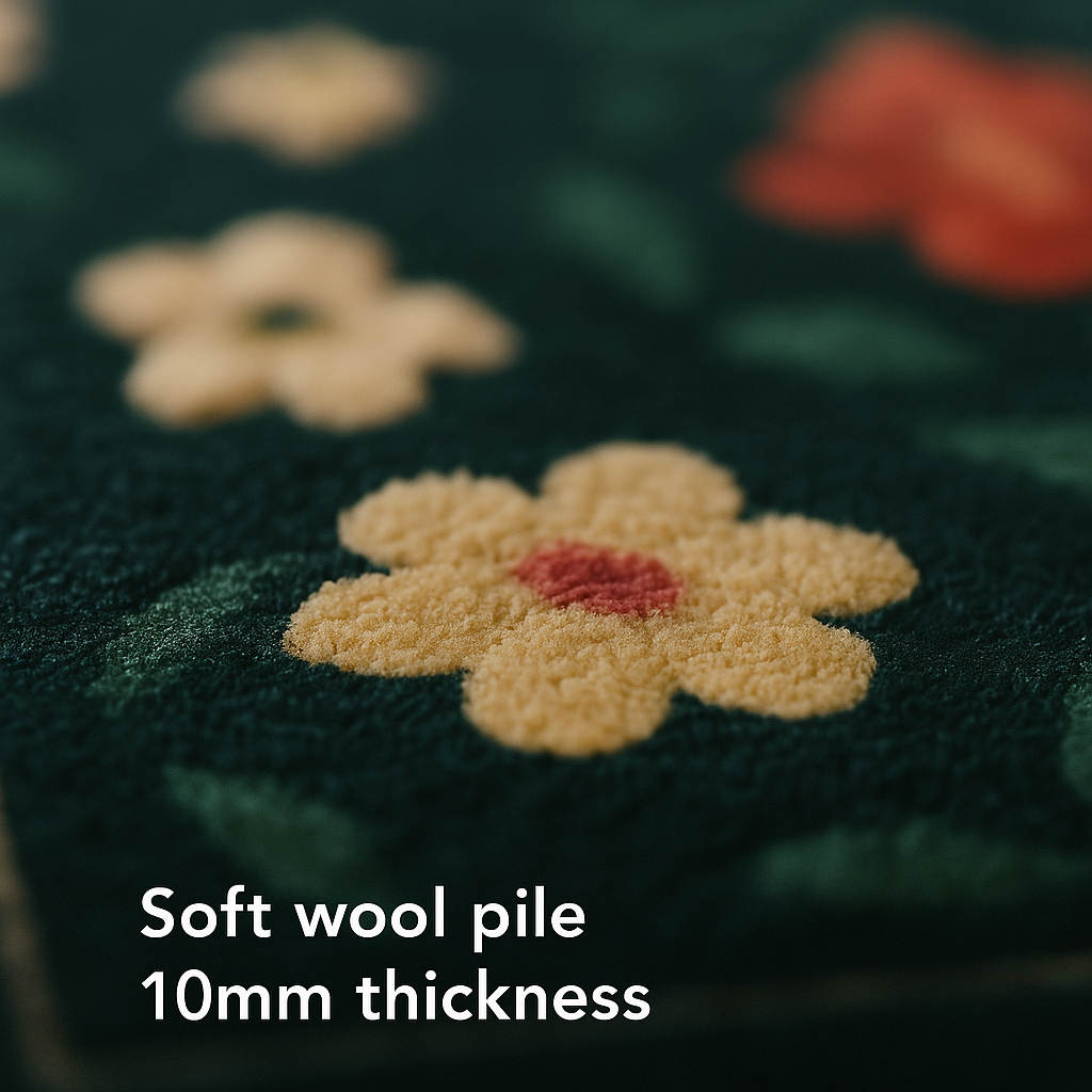 Washable Nordic Floral Layer  Wool Rug Soft Carpet, Living Room,