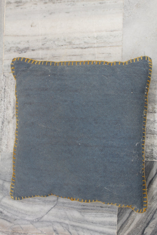PLAIN JUTE CUSHION COVER WITH YELLOW EDGE KNOTS