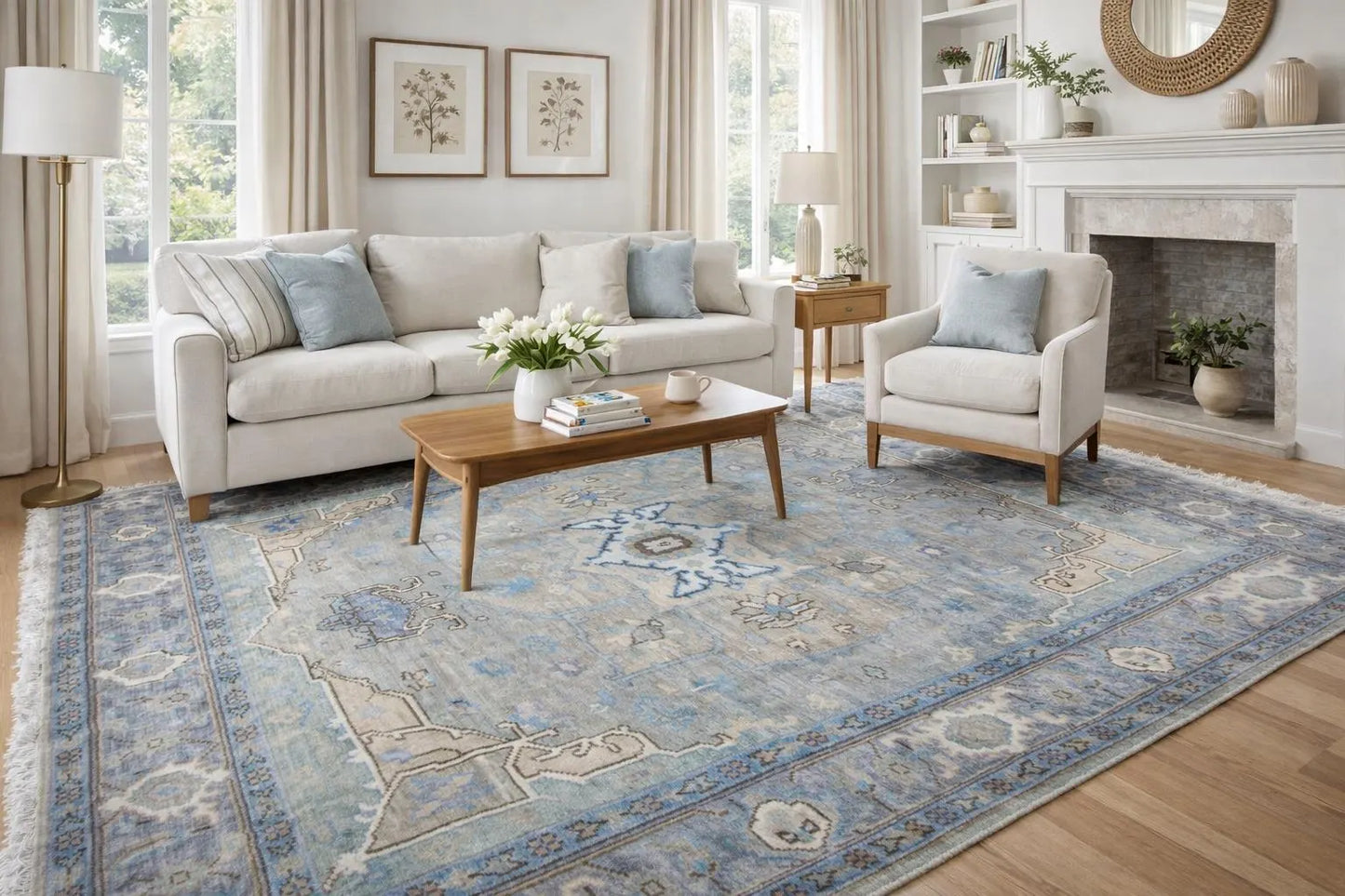 Hand Knotted Oushak Style Oriental Rug for Timeless Elegance Home decor by KRISHNARUNGSINC