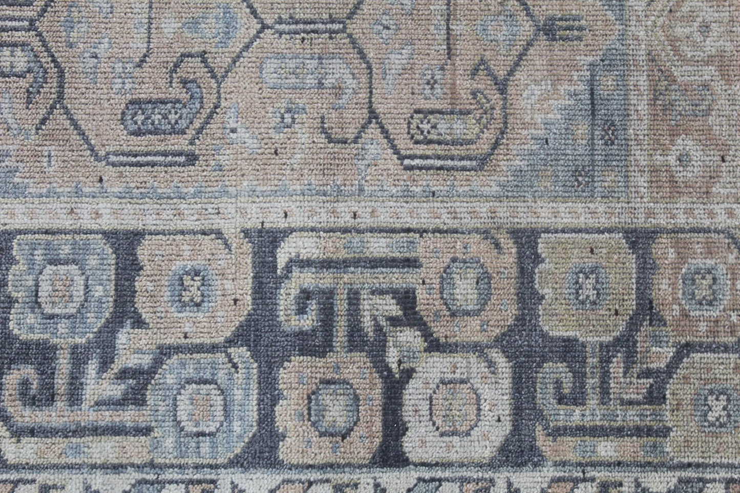 Handwoven Wool Rug Geometric Oriental Tribal Design, Natural Beige Blue Carpet