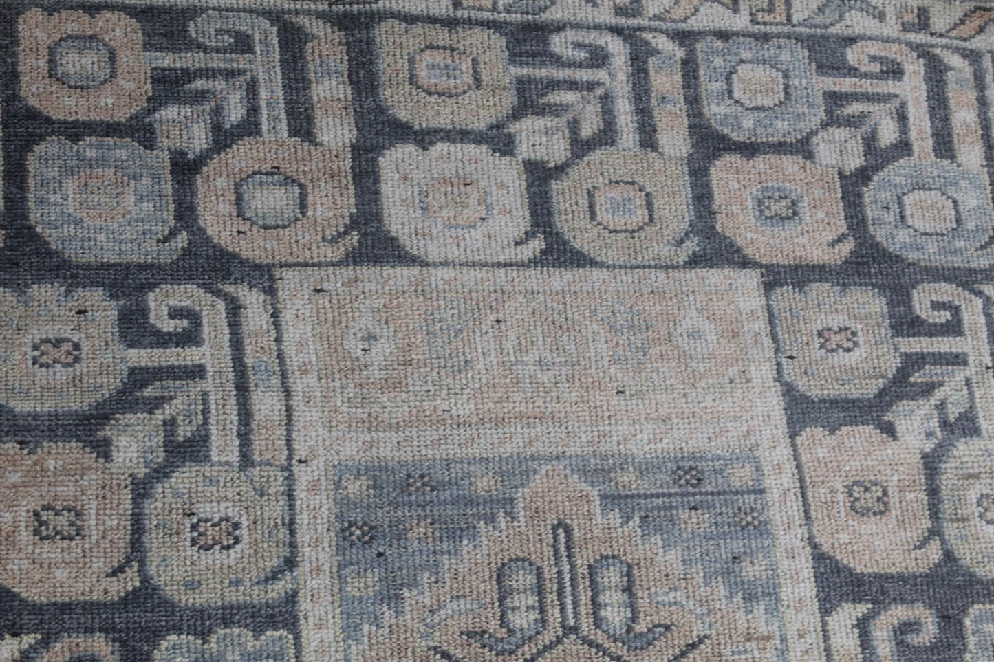 Handwoven Wool Rug Geometric Oriental Tribal Design, Natural Beige Blue Carpet
