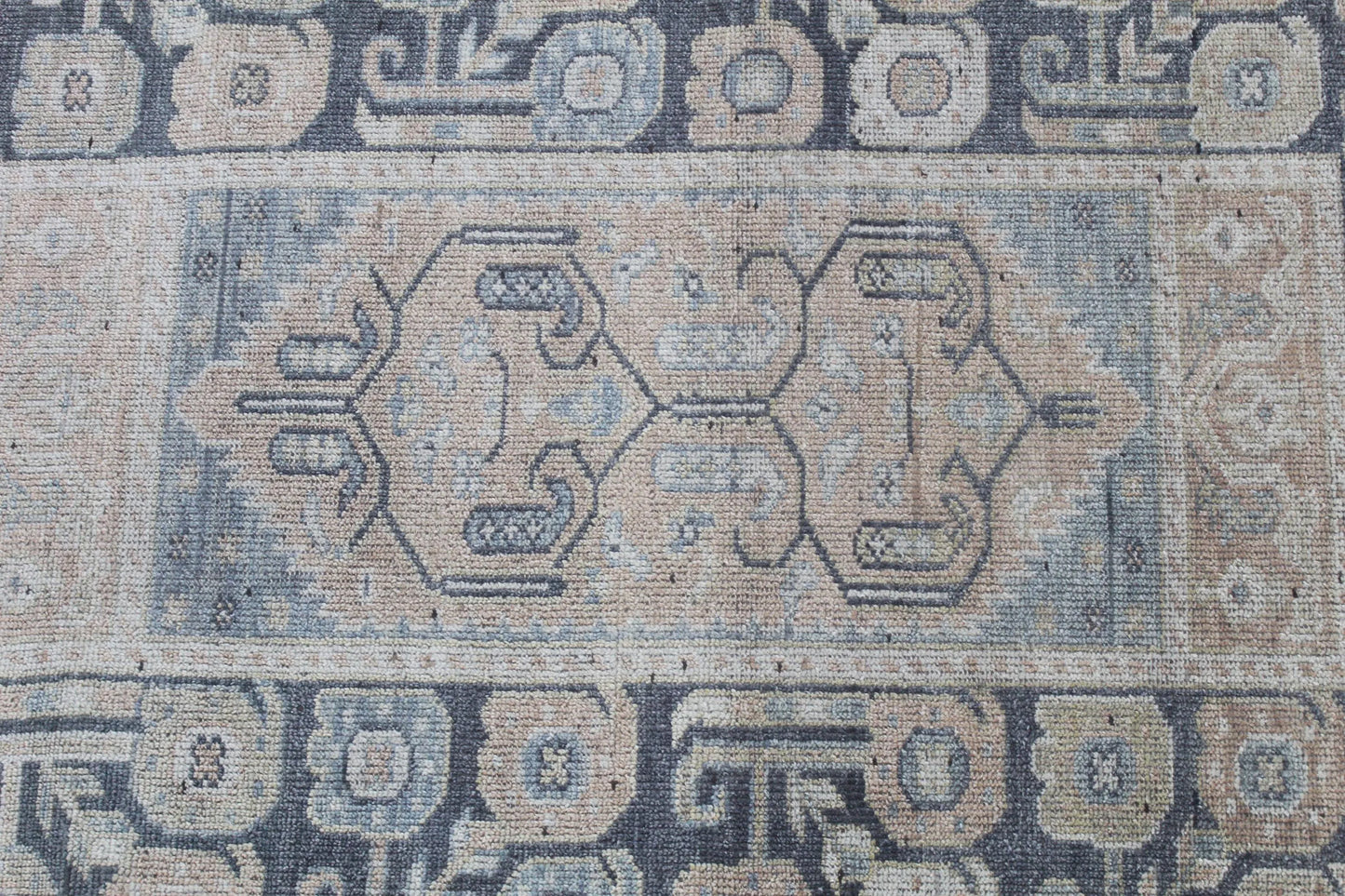 Handwoven Wool Rug Geometric Oriental Tribal Design, Natural Beige Blue Carpet