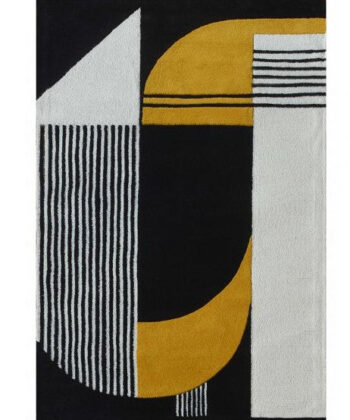 Yellow Black and White Color Geometric Hand Tufted Wool Carpet